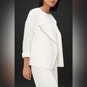 EILEEN FISHER women’s XL Ivory Ponte Flex Tencel Asymmetrical-Zip Jacket office